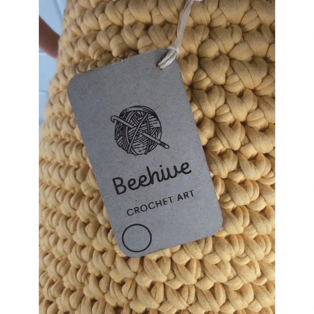 Beehive Crochet Art Handmade Yellow Shoulder Bag Tote Carryall Bucket Bag W/Tags
